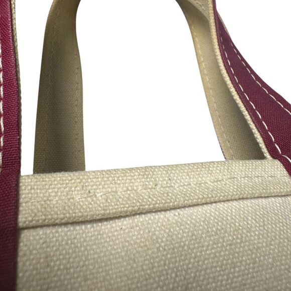 L.L. Bean Boat and Tote Vintage 90s Cream Burgundy Canvas Tote Bag - READ - Picture 7 of 9